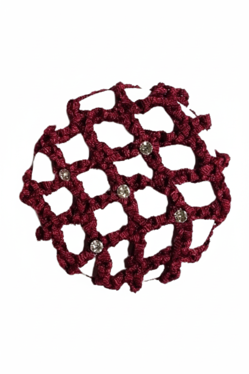 Small Bun Cover with Rhinestones burgundy