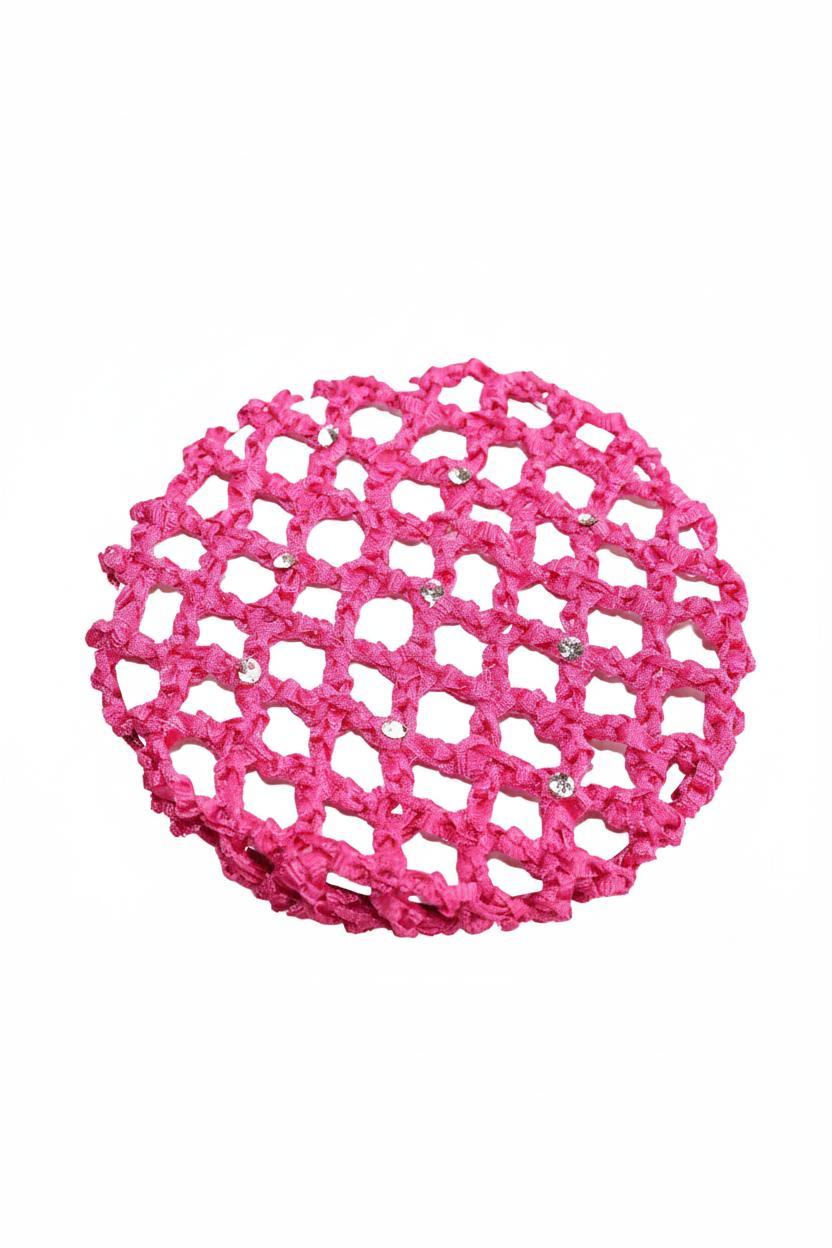 Medium Bun Cover with Rhinestones hot pink
